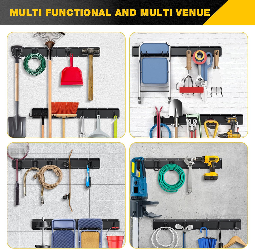 Garage Tool Organizer Wall Mount with 64 inches Rails and 10 Adjustable Heavy-Duty Hooks, Garden Tool Organizer, 14