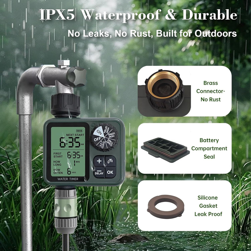 Programmable Water Timer for Garden Hose, Outdoor Sprinkler Timer with Rain Delay & Manual Mode,Inlaid Brass Connector