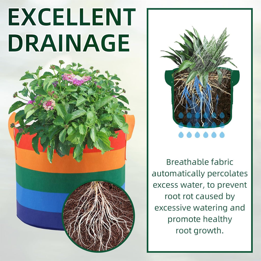 LITLANDSTAR 6 Pack 10 Gallon Grow Bags, Heavy Duty Thickened Colorful Nonwoven Plant Fabric Pots with Handles