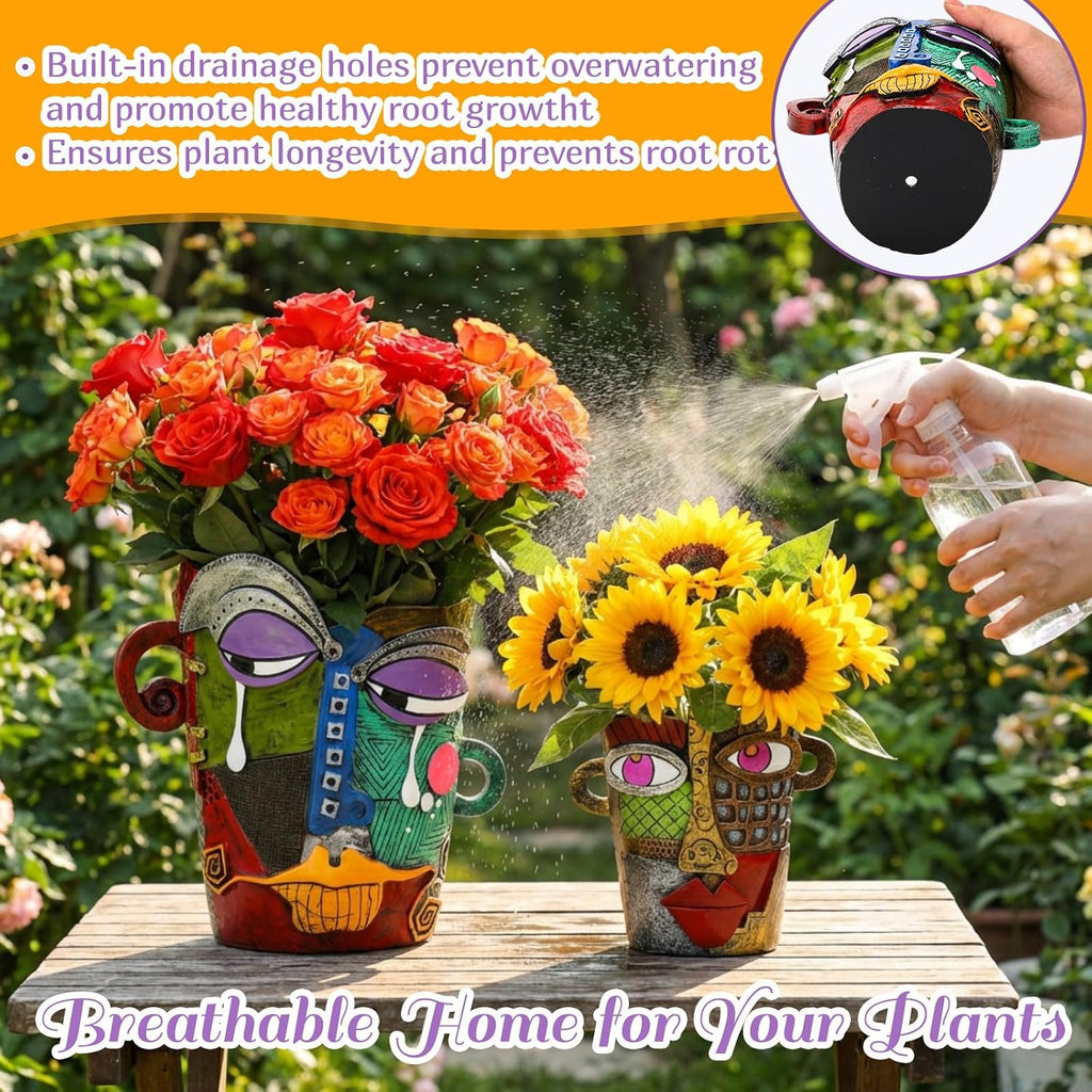 2 Pack Brutalist Abstract Face Planters Pots Head, Unique Abstract Flower Pot, Funny Planters Decoration Resin Face