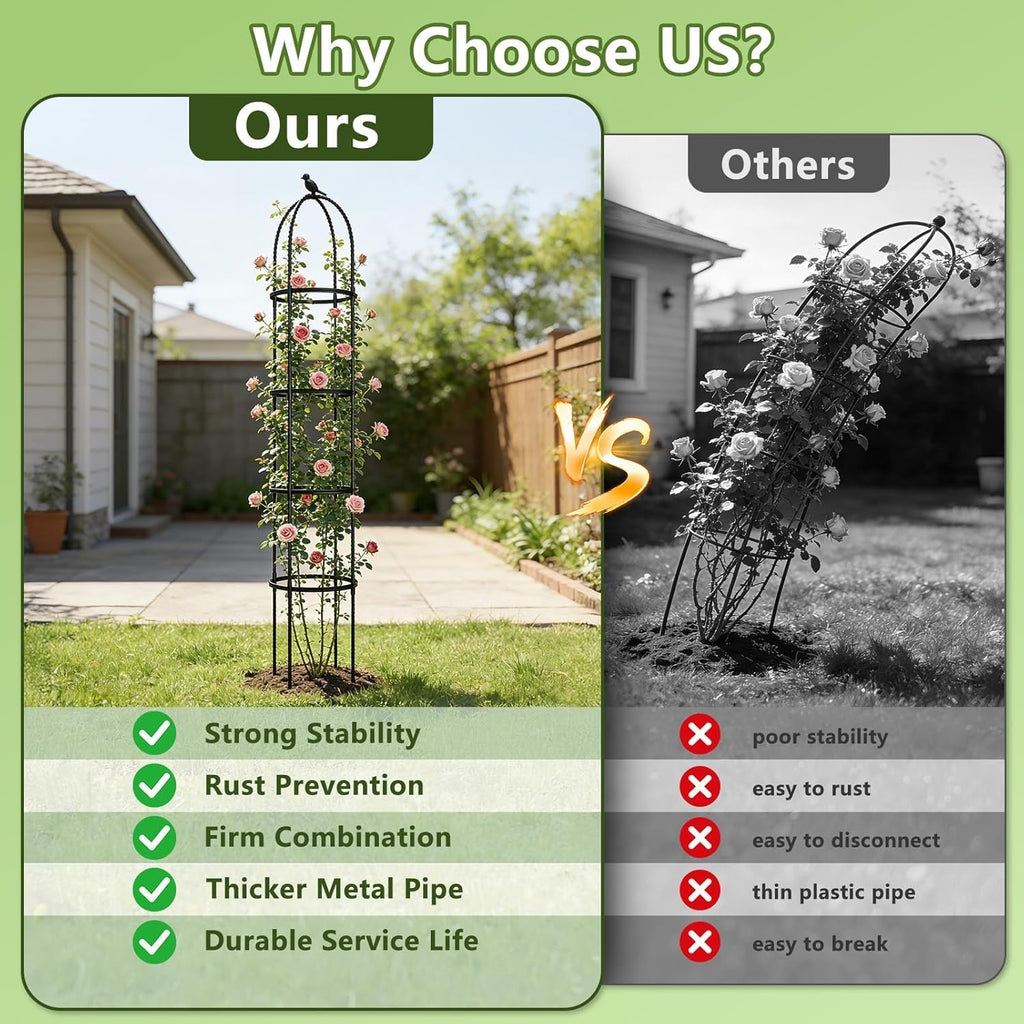 Obelisk Trellis for Garden Plants Climbing: 6ft Rustproof Metal Pipe with Plastic Coated - Potted Plant Climber Support