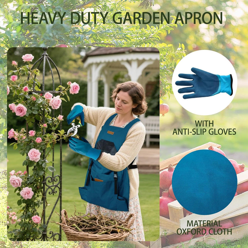 Waterproof Gardening Apron for Women Men, Adjustable Cross Back Garden Apron with Pockets, Oxford Cloth Harvest Apron