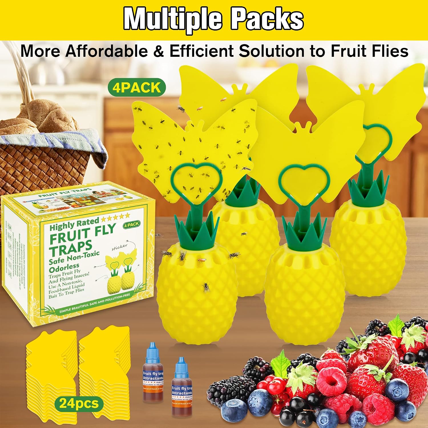 Fruit Fly Trap for Indoors, Effective Fruit Fly Catcher Gnat Killer | with Sticker, Gnat Traps for House Indoor with
