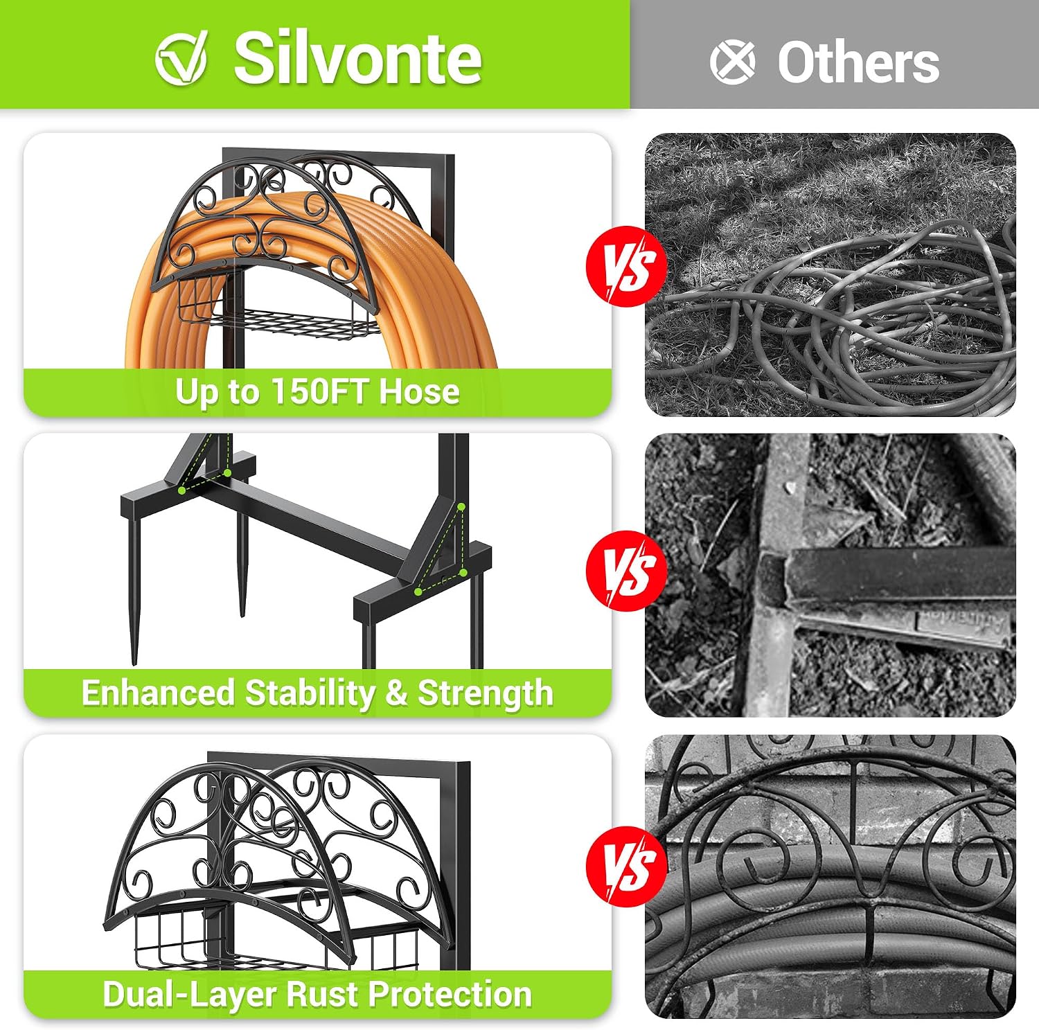 Gayuteay Garden Water Hose Reel Holder with Storage Basket for Outside | Holds 151ft Heavy Duty Freestanding Hose