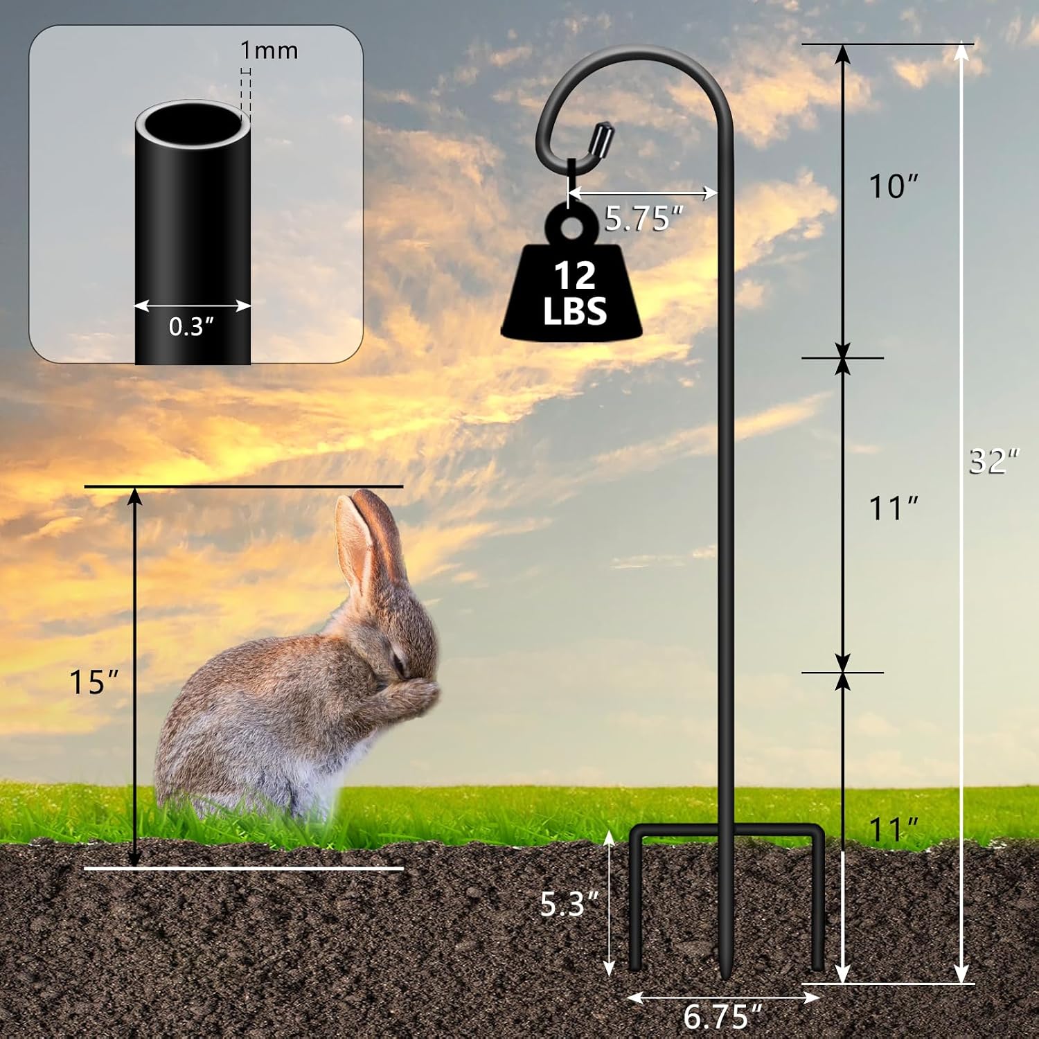 Gtongoko 32 Inch Shepherd Hooks for Outdoor 8 Pack, Adjustable Garden Hooks for Hanging Plants, Lanterns, Solar Lights