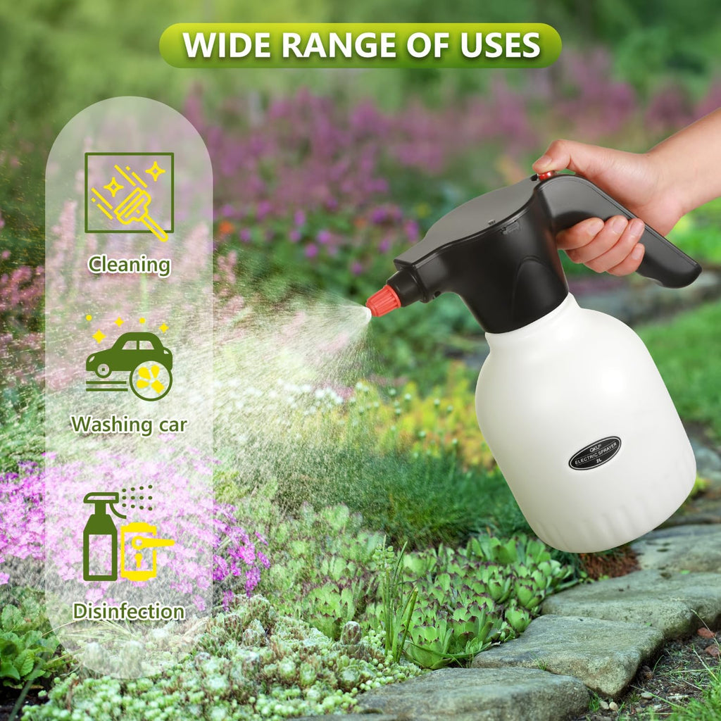 Electric Plant Spray Bottle 0.5 Gallon / 2L White | Adjustable Nozzle, Rechargeable Battery Powered, Garden or Indoor