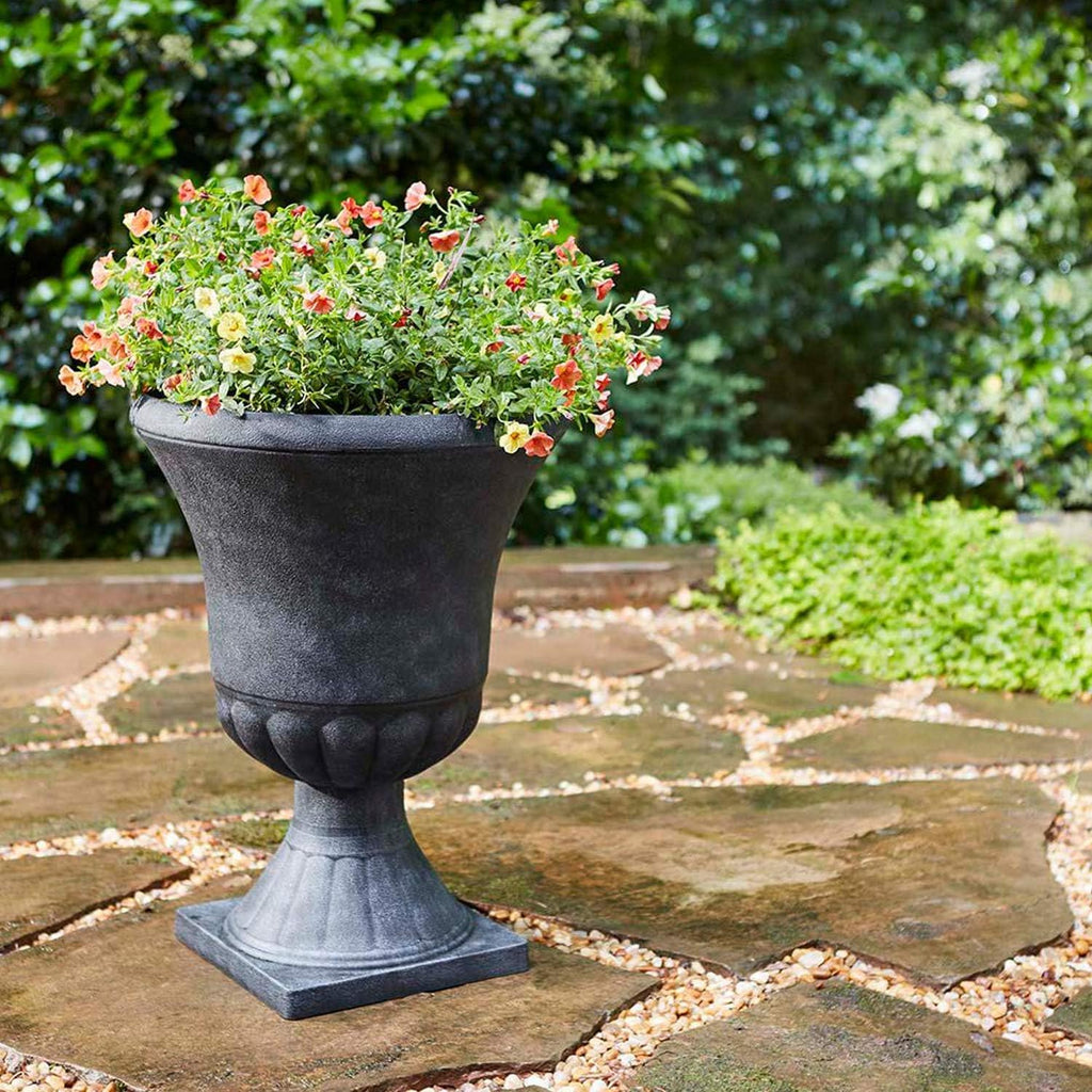 Southern Patio Winston 16 Inch x 21 Inch Urn Plastic Decorative Outdoor Planter Pot for Porch, Patio, or Garden with