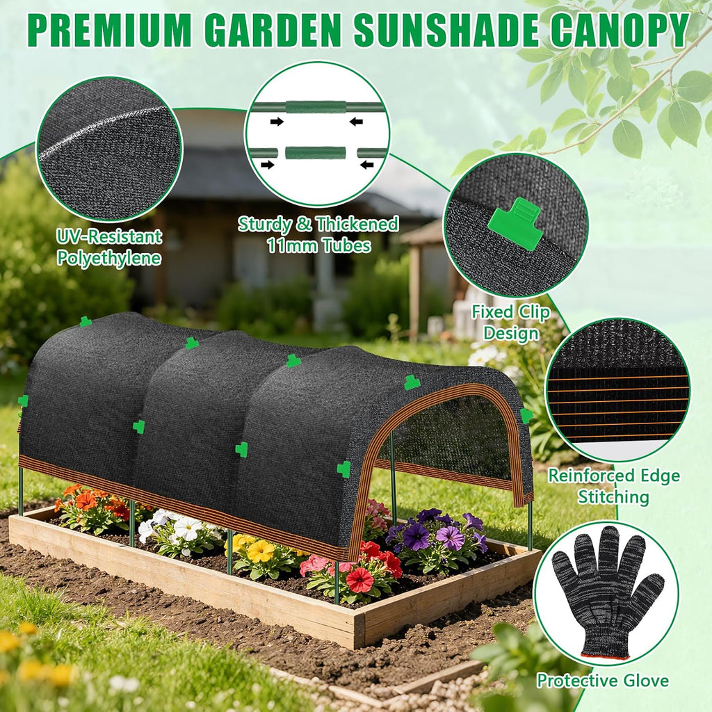 KJX 2 Pack 79"x40" Garden Shade Kit, 70% Garden Sun Shade Cloth with Hoops | Garden Shade Kit for Plants Heat