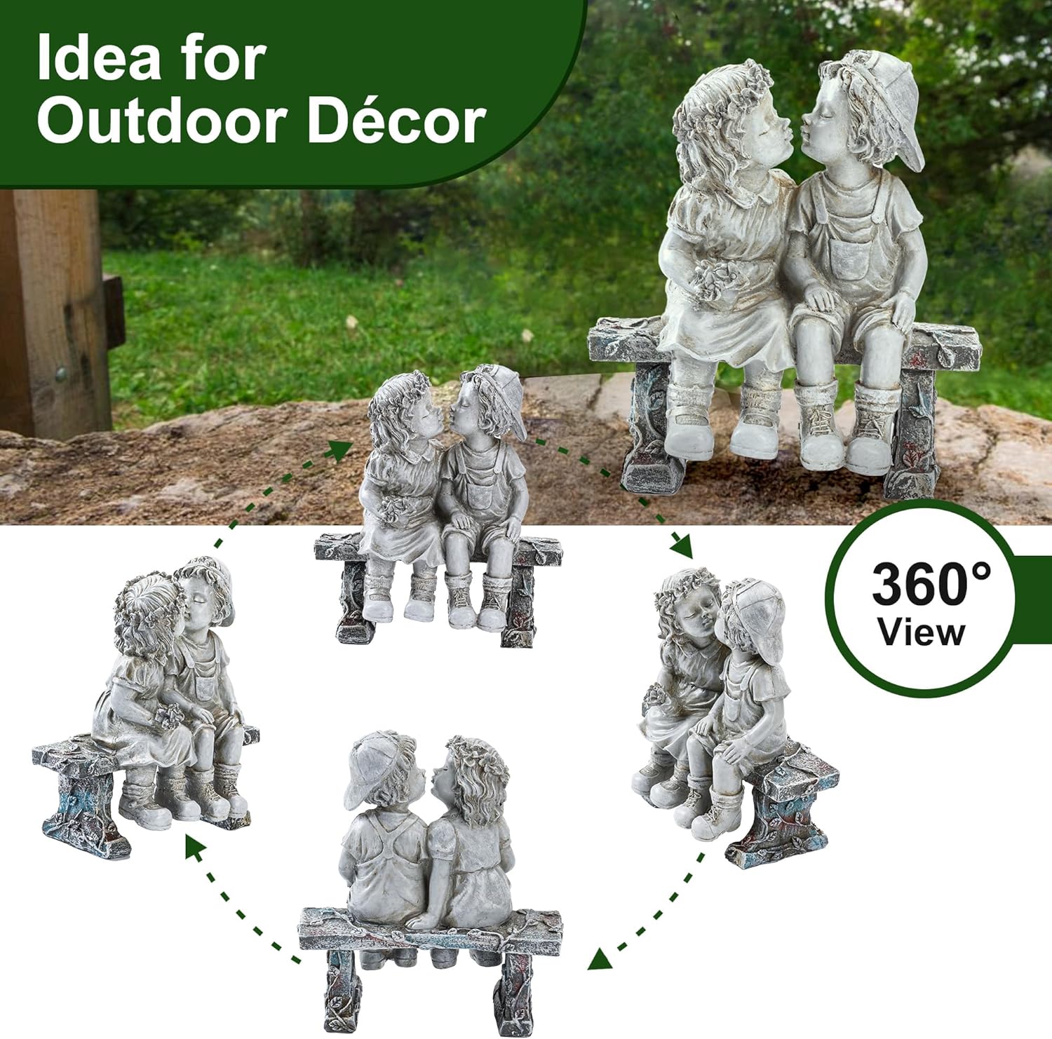Lily's Home 8.25-Inch First Kiss Statue - Resin Garden Decor for Outside - Outdoor and Garden Decorations - Little Girl