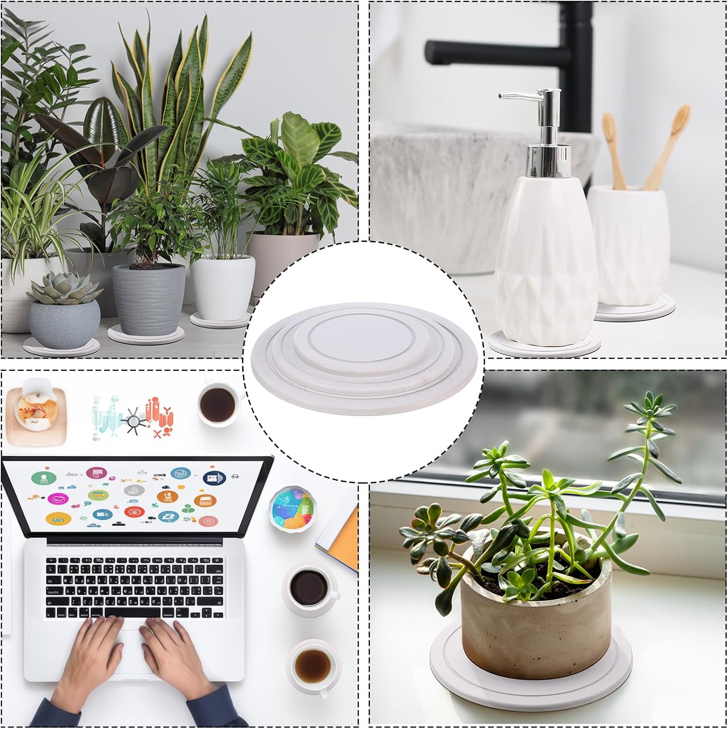 Drydiet 3 Pack Diatomaceous Earth Plant Saucer Set 6/8/10 Inch Quick Dry Absorbent Plants Tray Absorbing Plant Tray for