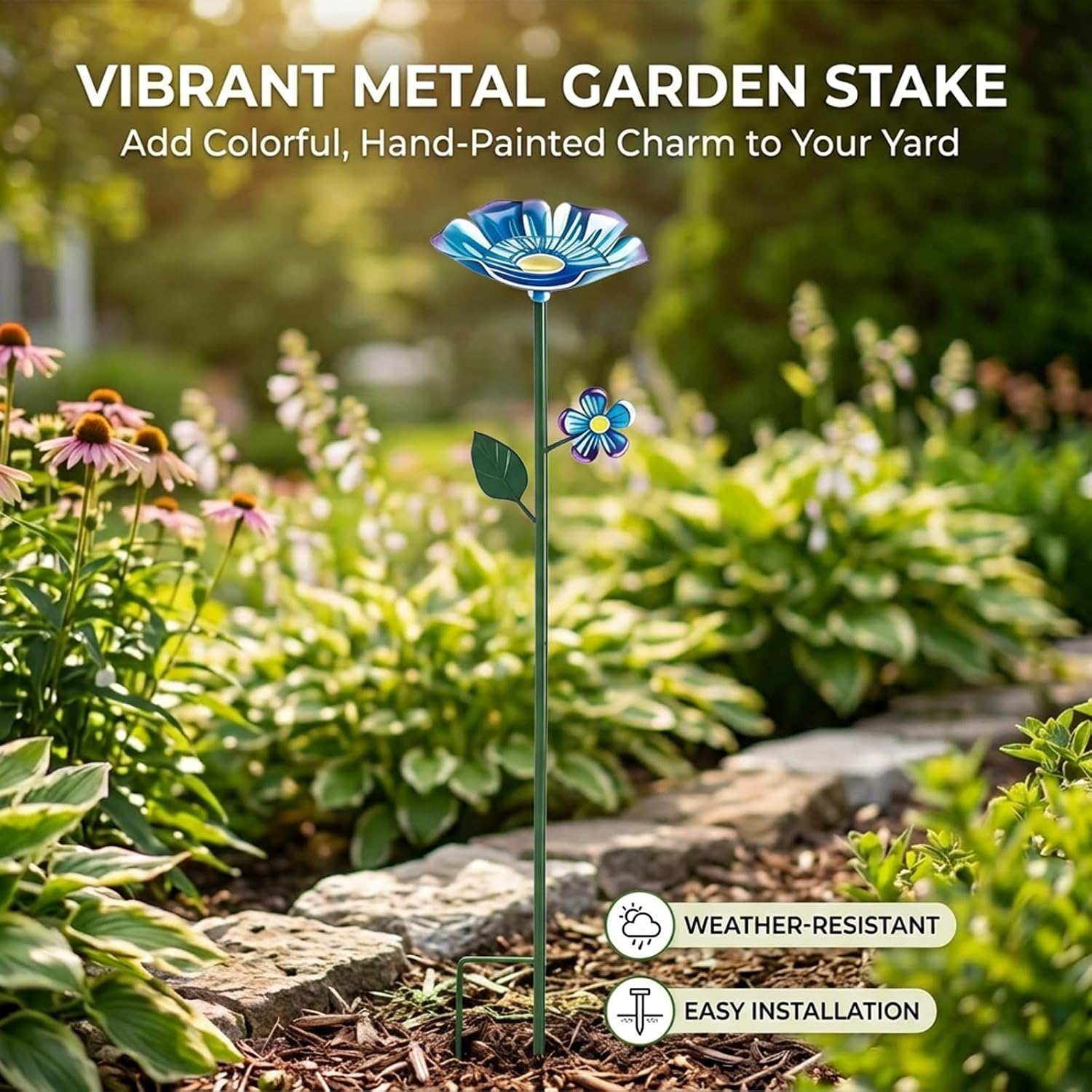 Metal 4 Pack Bee Waterer & Butterfly Bath for Outdoor Garden Flower Design | Hand-Painted Uv-Resistant Metal, Butterfly
