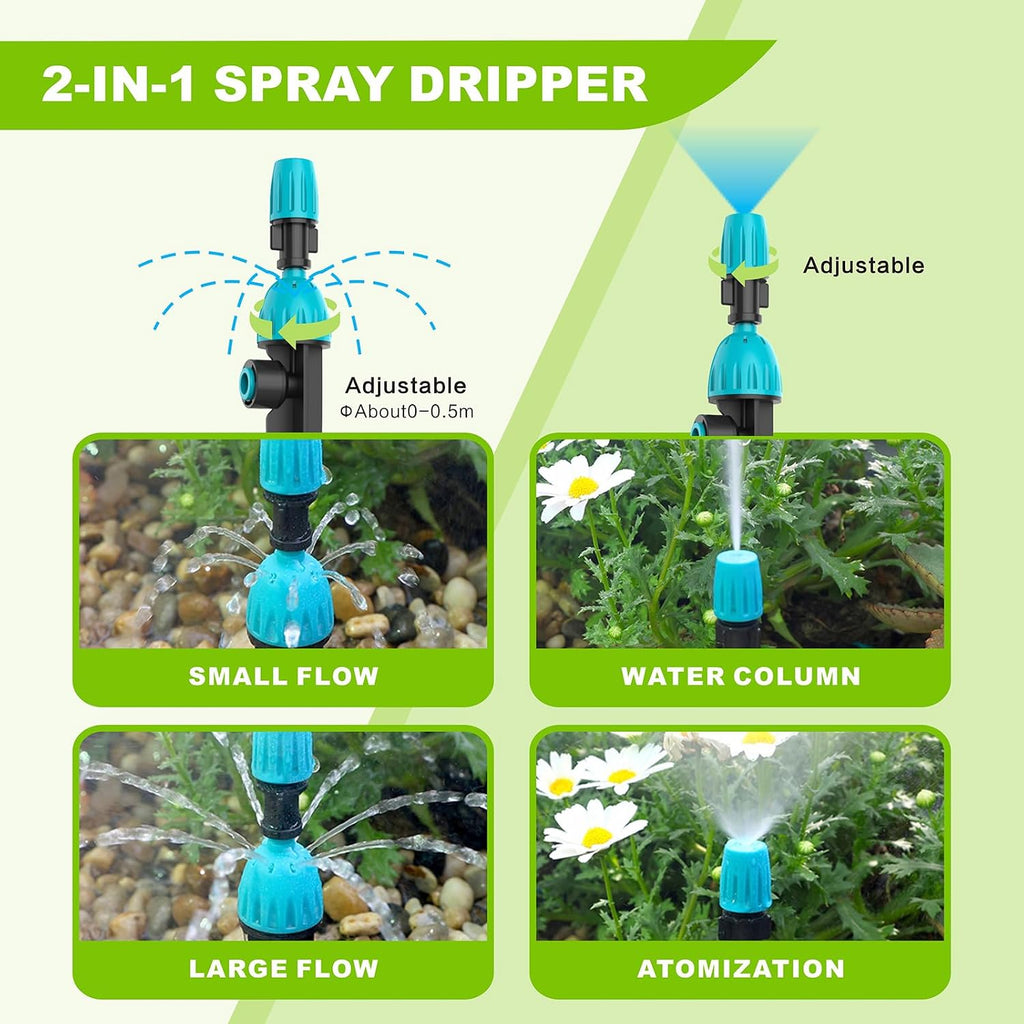 98ft Drip Irrigation Kit, Upgraded Quick-Connect System with Adjustable Nozzles & Durable Hoses, Complete Garden