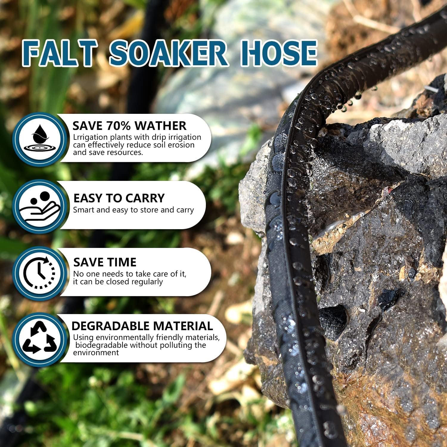 Flat Soaker Hose 50 ft 2-Pack & 25 ft 2-Pack for Garden Beds, Lightweight Drip Soaker Hose 100 ft for Watering –
