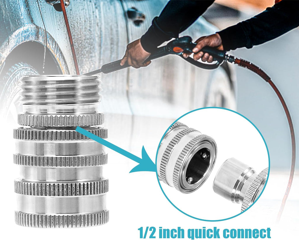 Tool Daily Pressure Washer Adapter Set, Stainless Steel Quick Connect Kit | M22 14mm to 3/8" Quick Disconnect Kit for