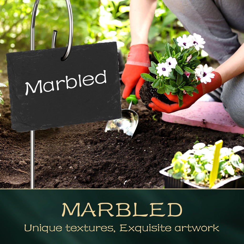 10-Pack Marble Rectangle Garden Markers,Weatherproof Metal Plant Labels Large Planting Seedling Stake Signs, for