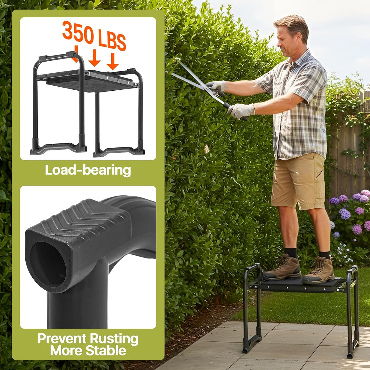 Garden Kneeler and Seat Heavy Duty, Wider and Thicker Kneeling Pad Stool | Foldable Gardening Kneeling Stool with 2