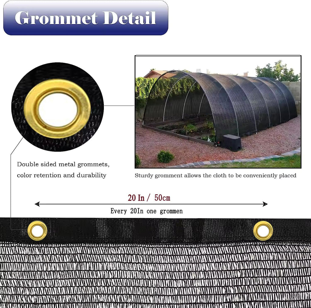 90% Shade Cloth for Garden 8x20 FT, Black Sun Shade Mesh Fabric | UV Block Sunshade Screen for Greenhouse, Balcony