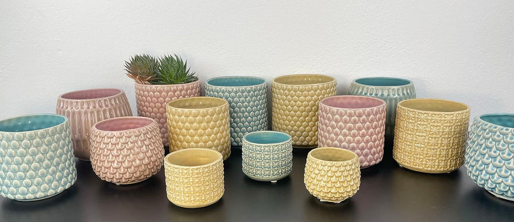 Nordring Stoneware Flower Pot – 6’’ White Planter with Polka Dots – Modern Ceramic Pot with Crackle Glaze – No Drainage