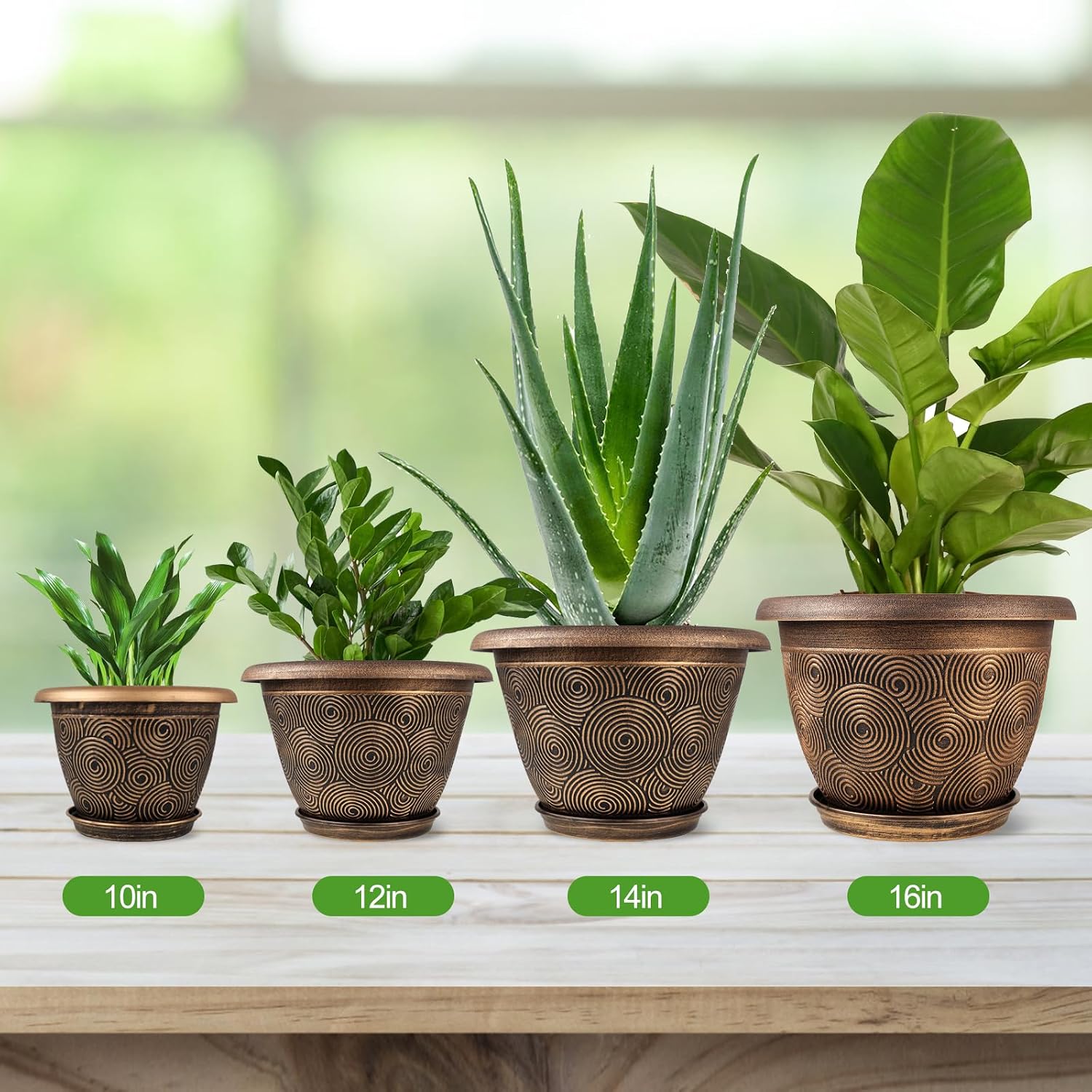 Fodetyff 10 Inch Flower Pots Planters for Indoor Outdoor Plants, 3 Pack Plastic Large Plant Pots with Drainage Hole &