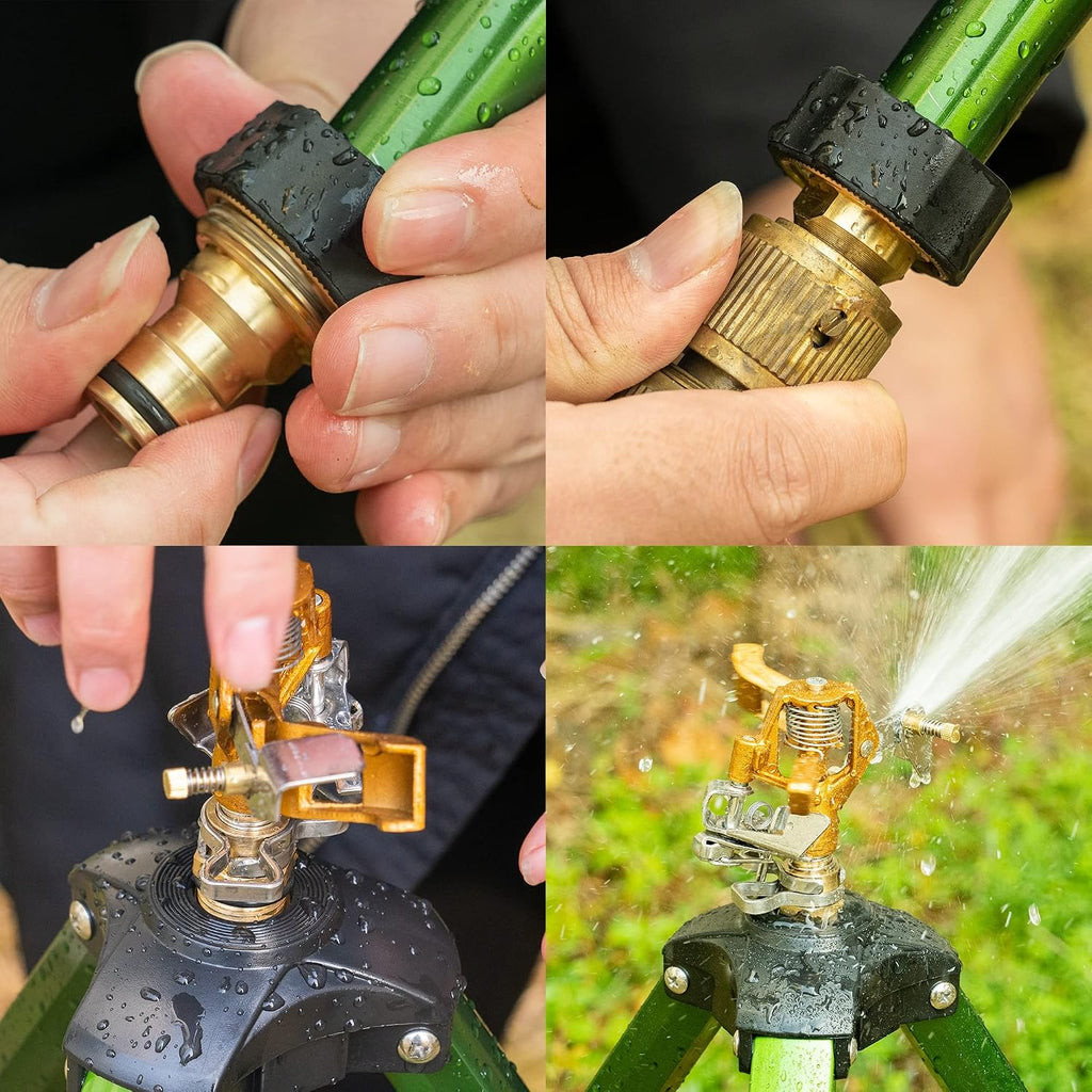 Hourleey Impact Sprinkler on Tripod Base, Heavy Duty Brass Sprinklers for Yard Lawn Garden, 0-360 Degree Large Area