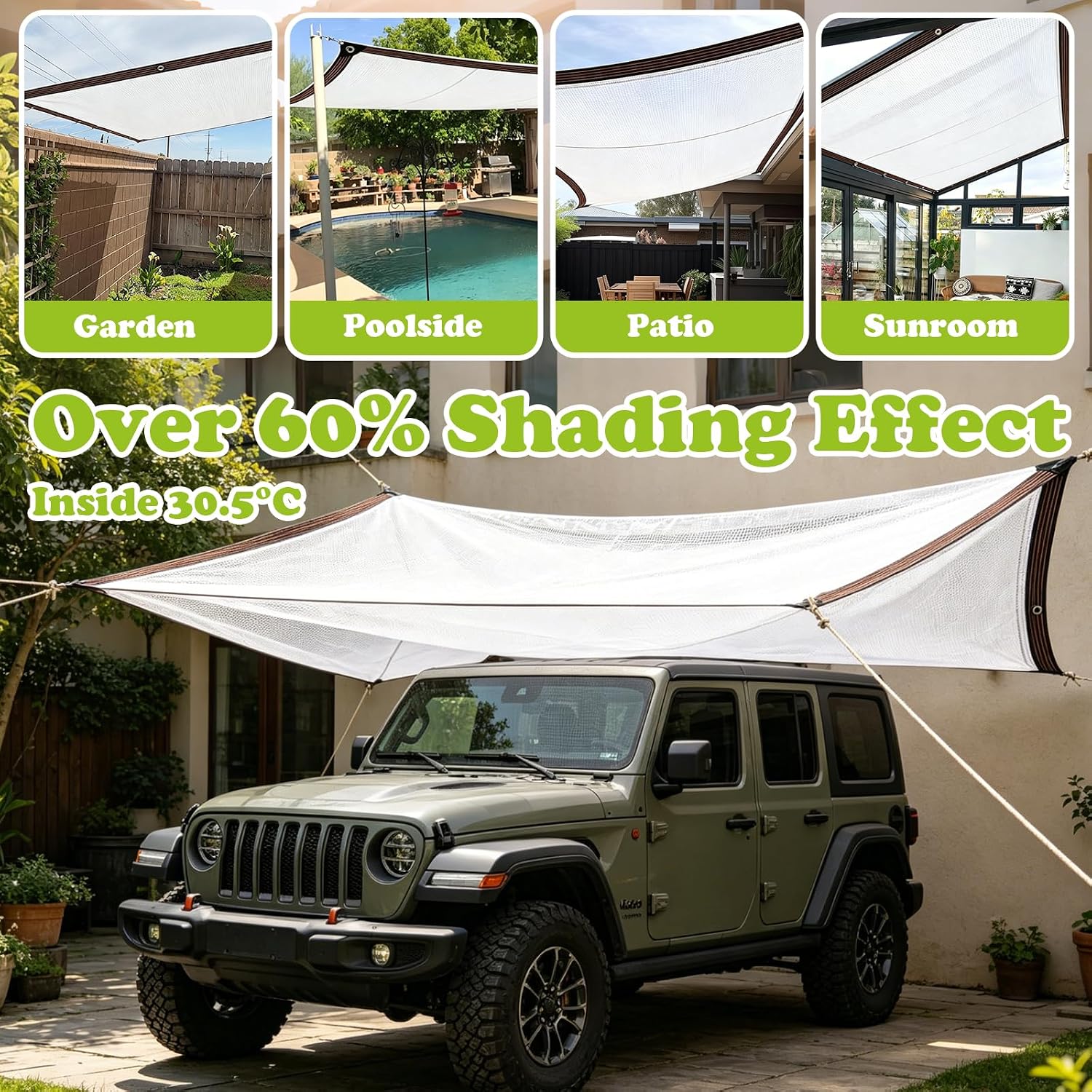 Garden Plants Shade Protection Cloth: 60% Shade Fabric Sun Cloth White Mesh Trap Grommet Home Pergola Shade Cover for