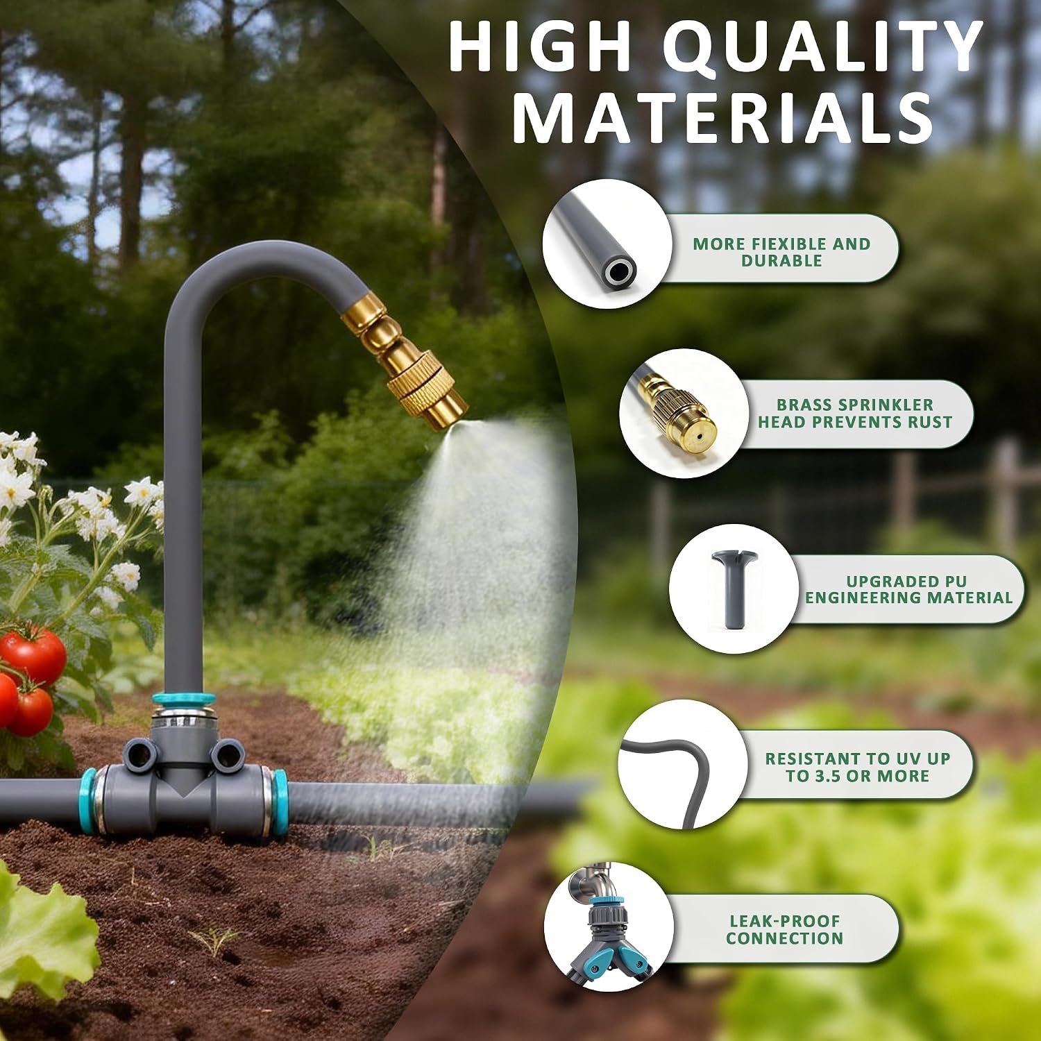 Drip Irrigation System 100FT 1/4", 360°Adjustable Garden Watering System with 16pcs Copper Nozzles, Drip Irrigation Kit