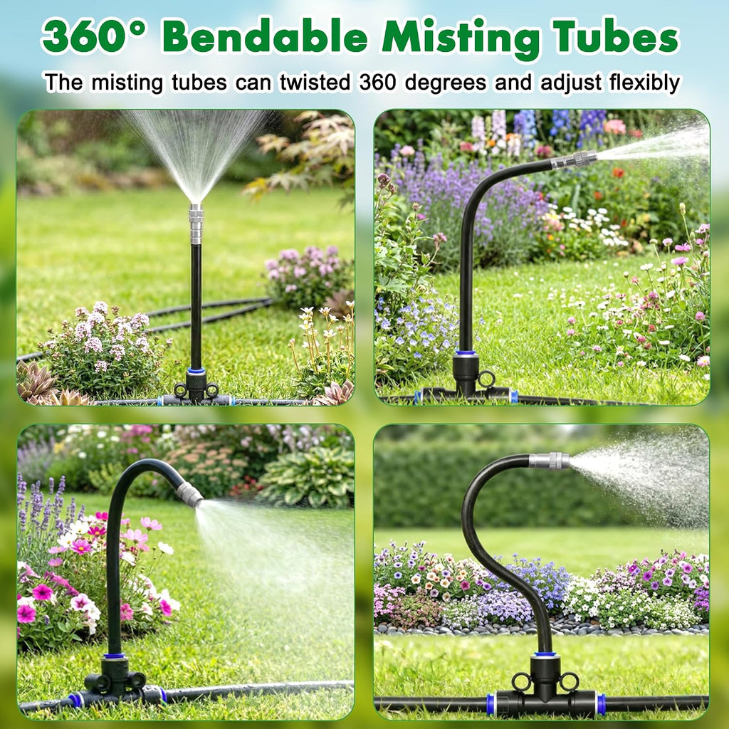 360° Adjustable Drip Irrigation System, 49FT Garden Watering System with 15 Nozzles, Water Sprinkler for Garden, Yard