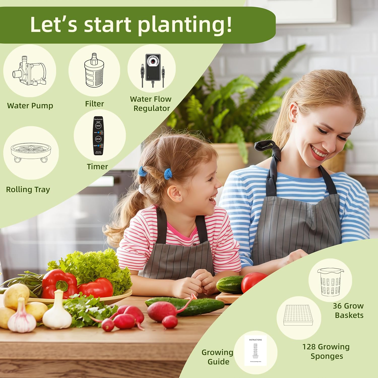 Hydroponic Growing System, Vertical Garden Tower Automatic Timer 36 -Pod | Automatic Watering System with Timer Indoor
