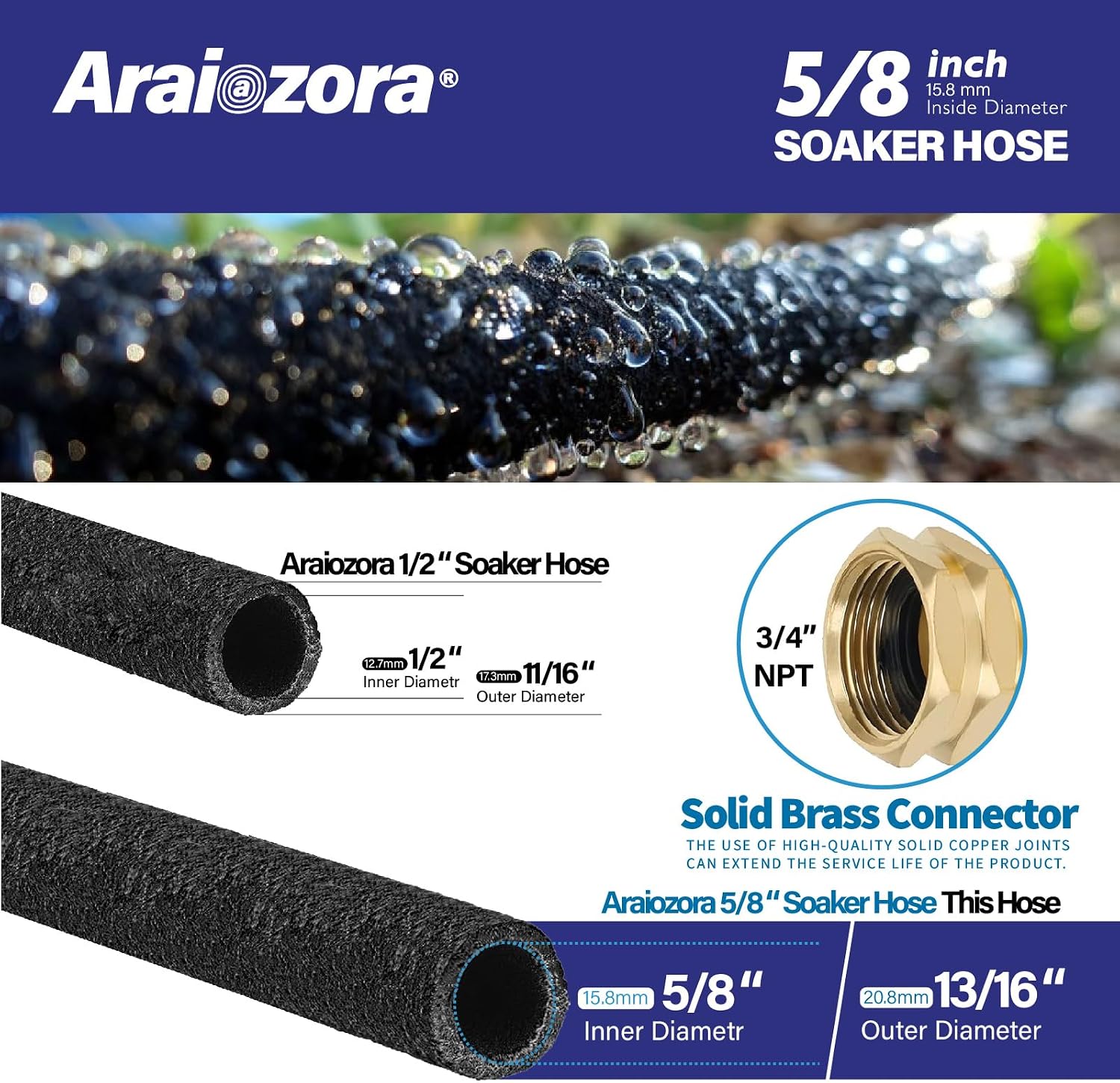 Soaker Hose 100FT 5/8 Inch, Heavy Duty Leakproof Drip Irrigation Hose for Deep Watering Large Flower Beds, Estates &