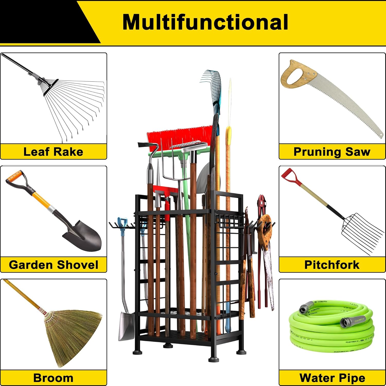 3 Tier Garden Tool Organizer, Garage Storage and Organization, Metal Yard Tools Storage up to 78 Tools, Heavy Duty