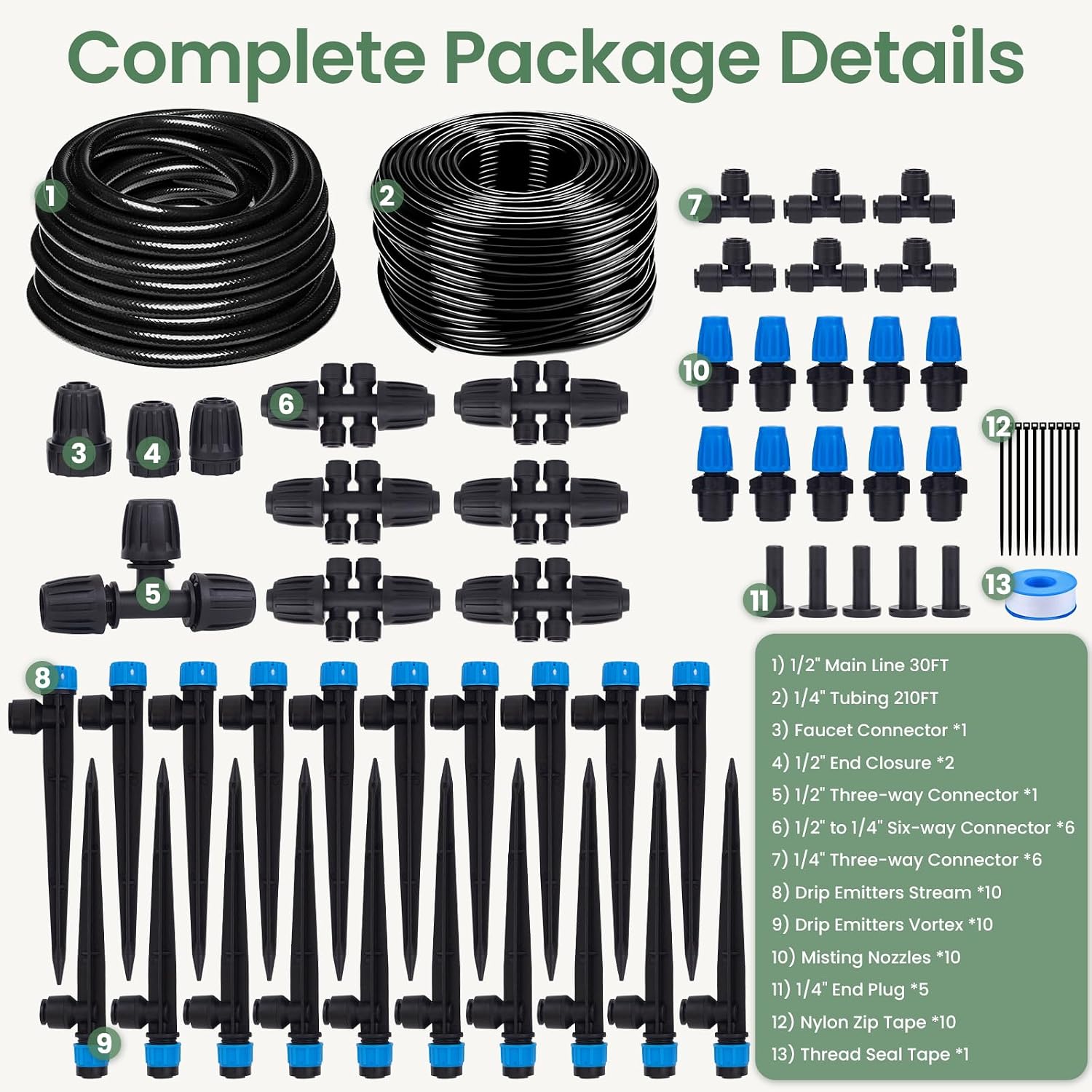 240FT Drip Irrigation System Kits, Quick-Connect Garden Watering System for Raised Bed, Potted Plants, Lawn, Greenhouse