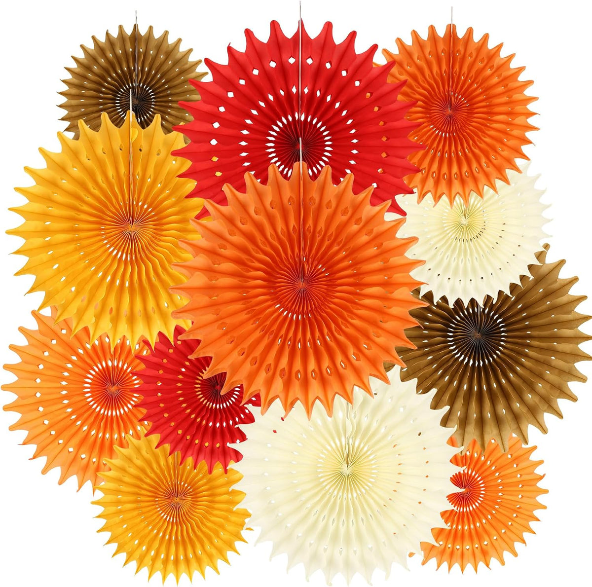 BestoFun 12PCS Orange Red Paper Fans Fall Party Decorations Tissue Paper Flowers Decorations for Girl Groovy Birthday Baby Shower Wedding Autumn Halloween Thanksgiving Room Wall Hanging Décor