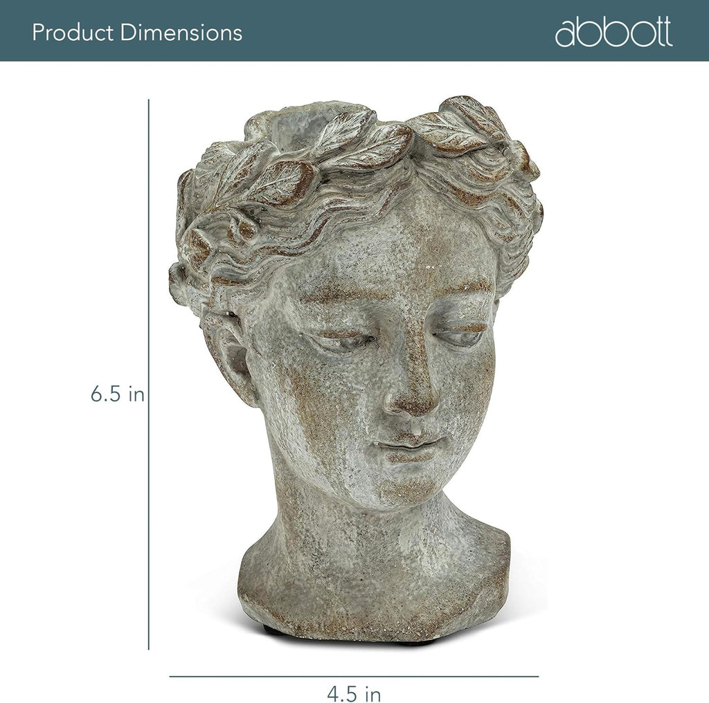 Abbott Collection Extra Small Woman Head Planter | Hand-Finished Greco-Roman Style, Cement, Gray, 6.5"H