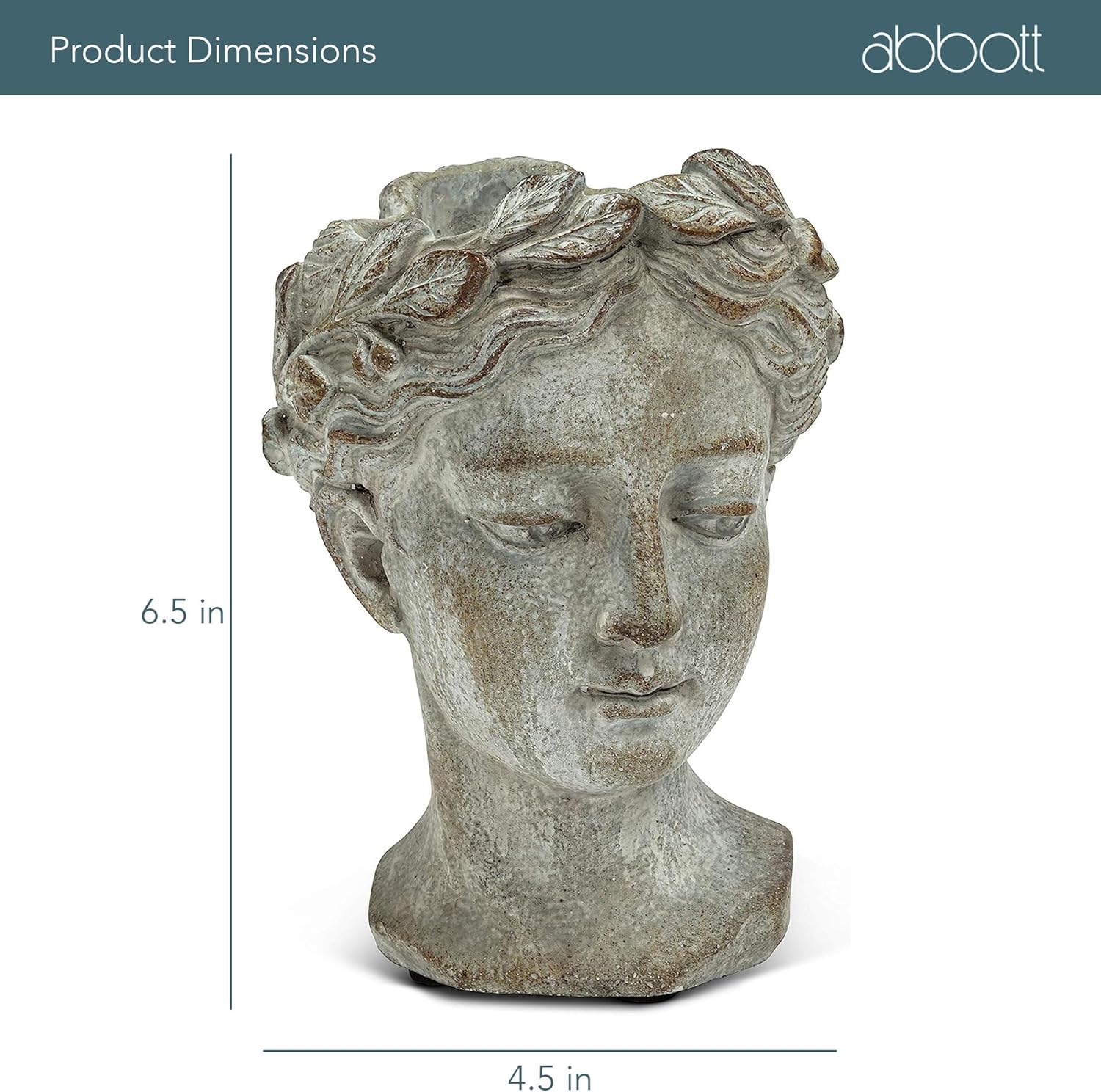 Abbott Collection Extra Small Woman Head Planter | Hand-Finished Greco-Roman Style, Cement, Gray, 6.5"H