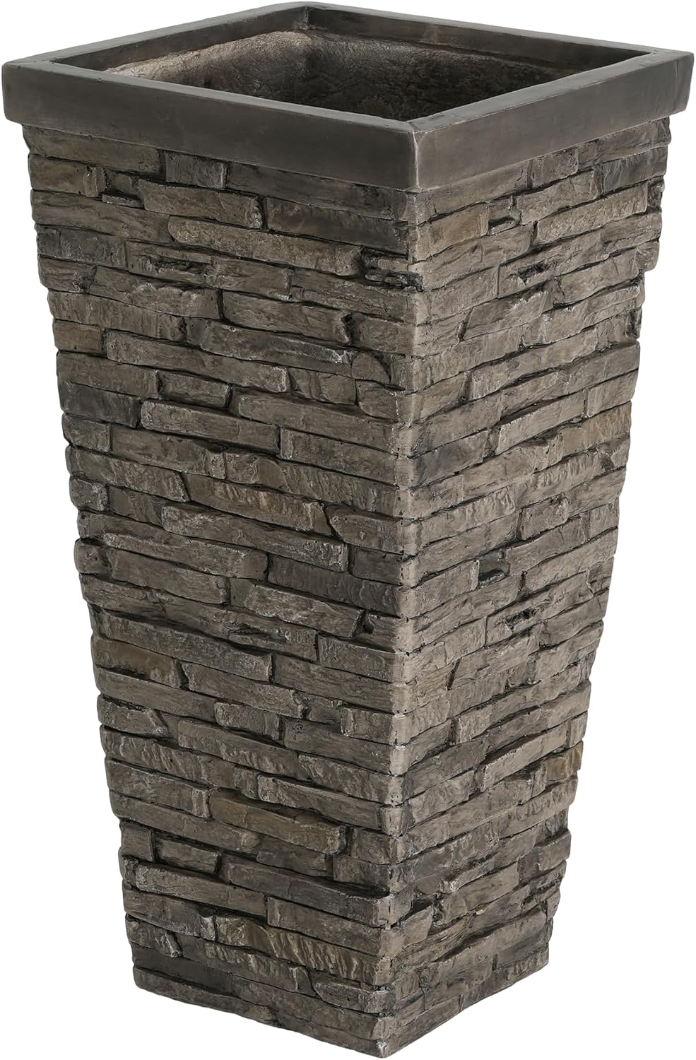 Christopher Knight Home Tall Square Planter Pot with Stone Effect Texture, MGO Outdoor Indoor Planter with Drainage