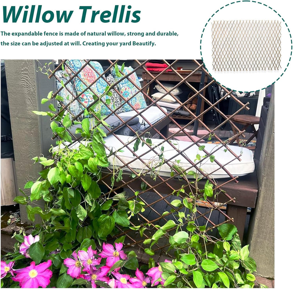 Natural Willow Lattice 2 Pack, Willow Expandable Fence 36x98 Inch, Reusable Lattices Trellis for Climbing Plants