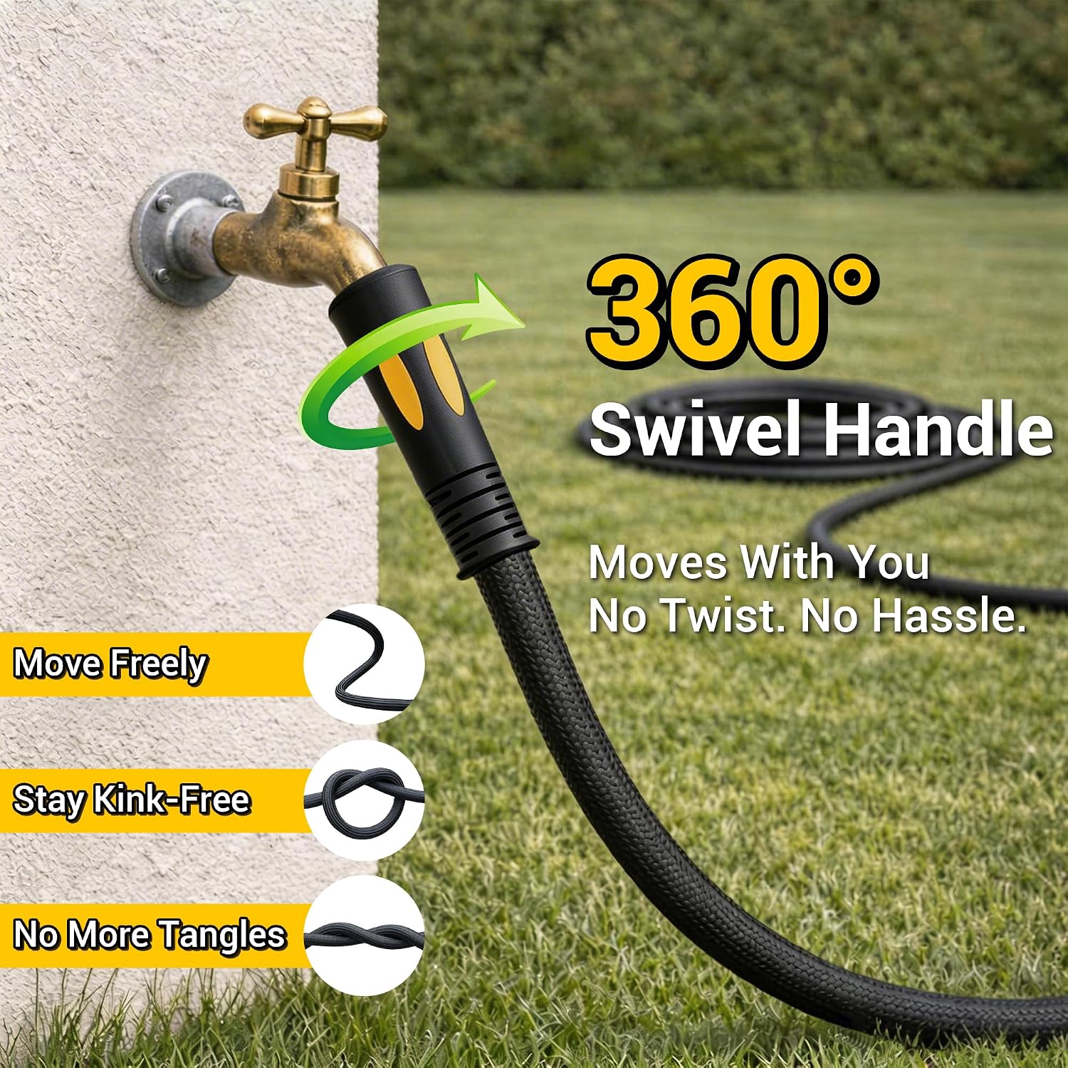 TheFitLife 50 FT Garden Hose, Heavy Duty, Lightweight, Kink-Free, Flexible | 50ft Non-Expandable Water Hose Pipe with