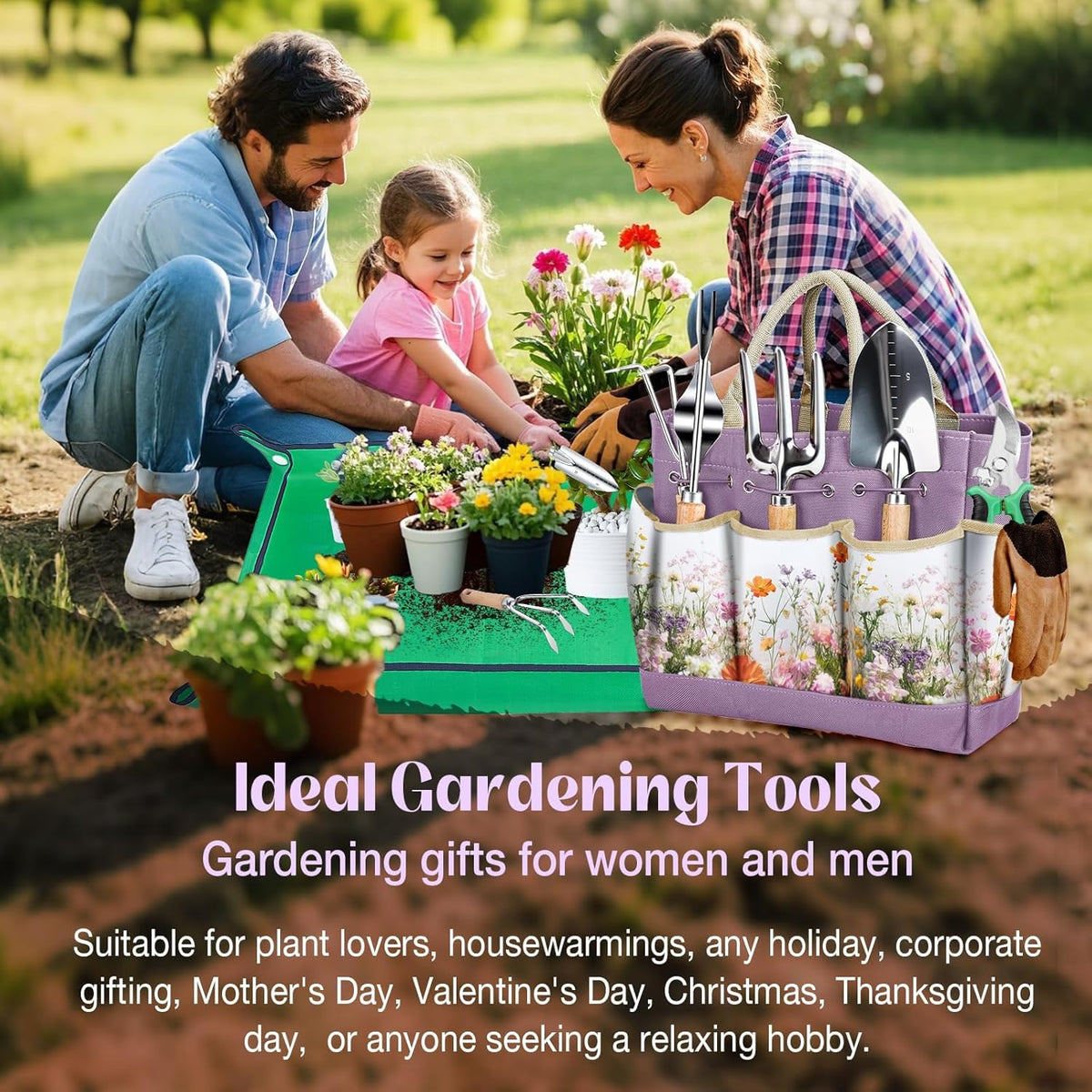 Gardening Tools 9 Pcs Garden Tool Set Stainless Steel Purple Tote Bag Gifts | 9-Piece Gardening Gifts, Rust-Proof