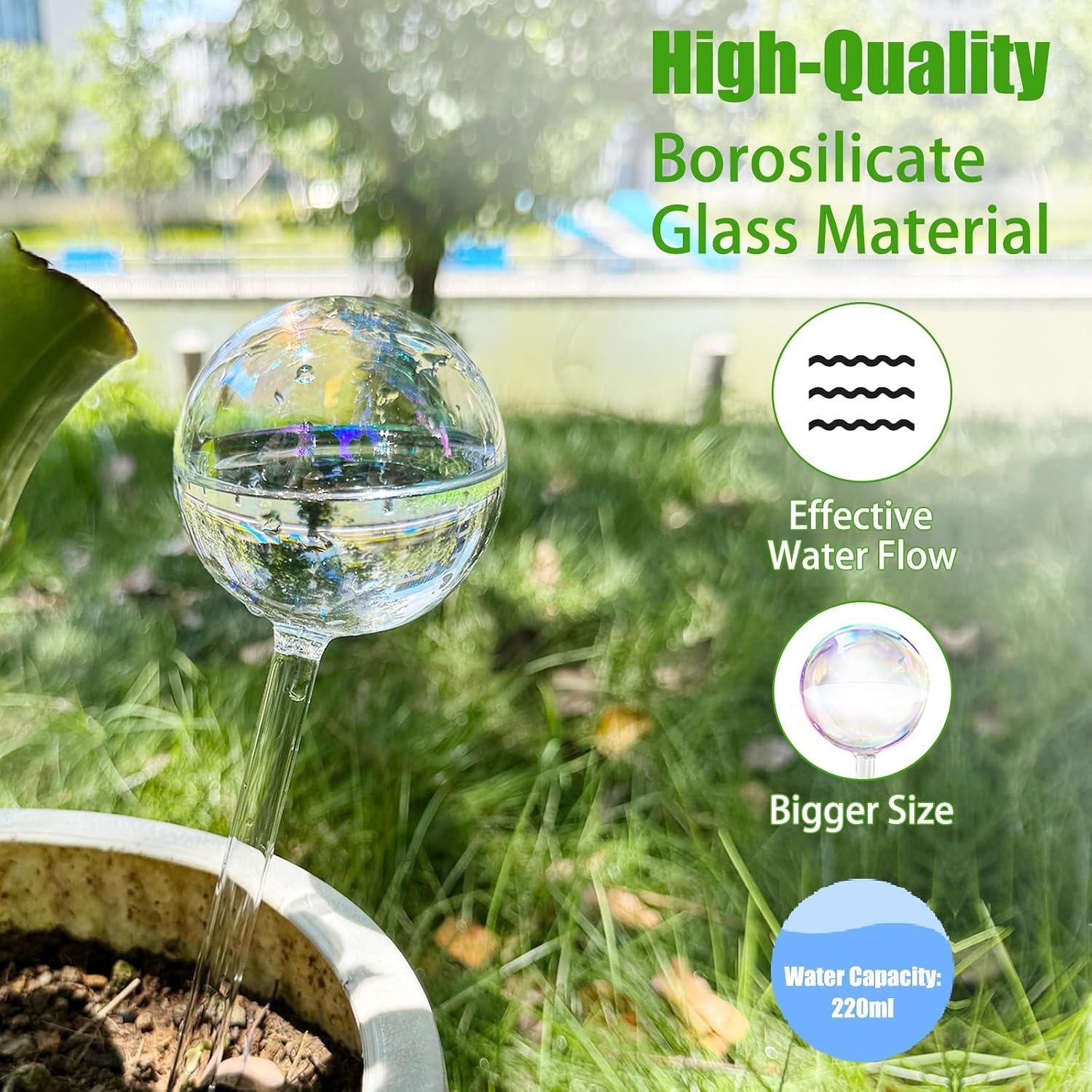 4PC Iridescent Self Watering Globes, Large Glass Rainbow Plant Watering Globes, Self Watering Planter Insert for Indoor