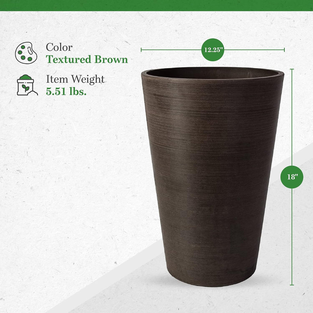 Algreen Valencia Round Planter Pot, 12.25 by 18-Inch, Textured Brown | Round Shape, Indoor Use, UV And Weather