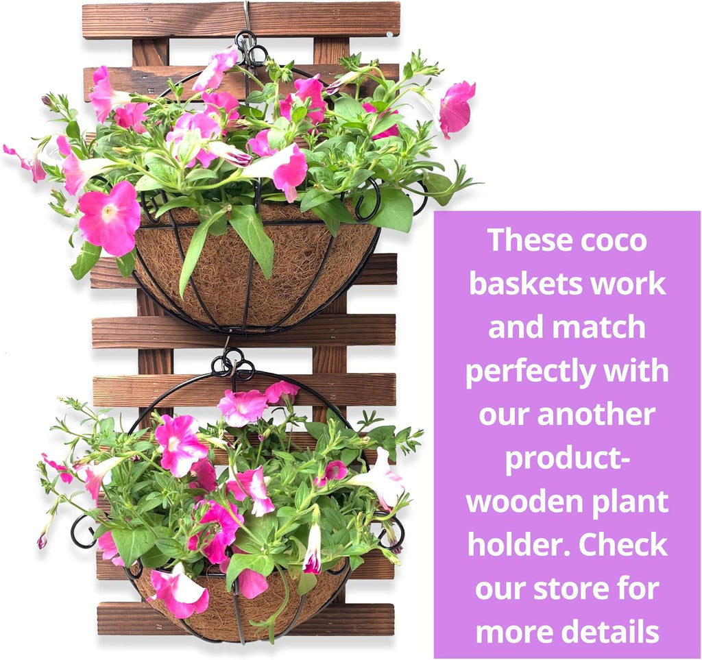 Shoplala Wall Hanging Planter for Outdoor (2 Pack, 10 Inch) Black Metal Hanging Flower Basket for Plants, Wall Planters