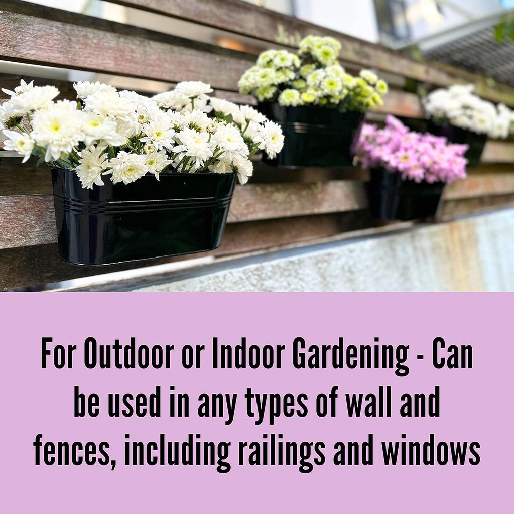 LaLaGreen Rail Planter Outdoor Plants(11.8 Inch, 10 Pack) Black Metal Iron Hanging Flower Pots Deck Railings Fence