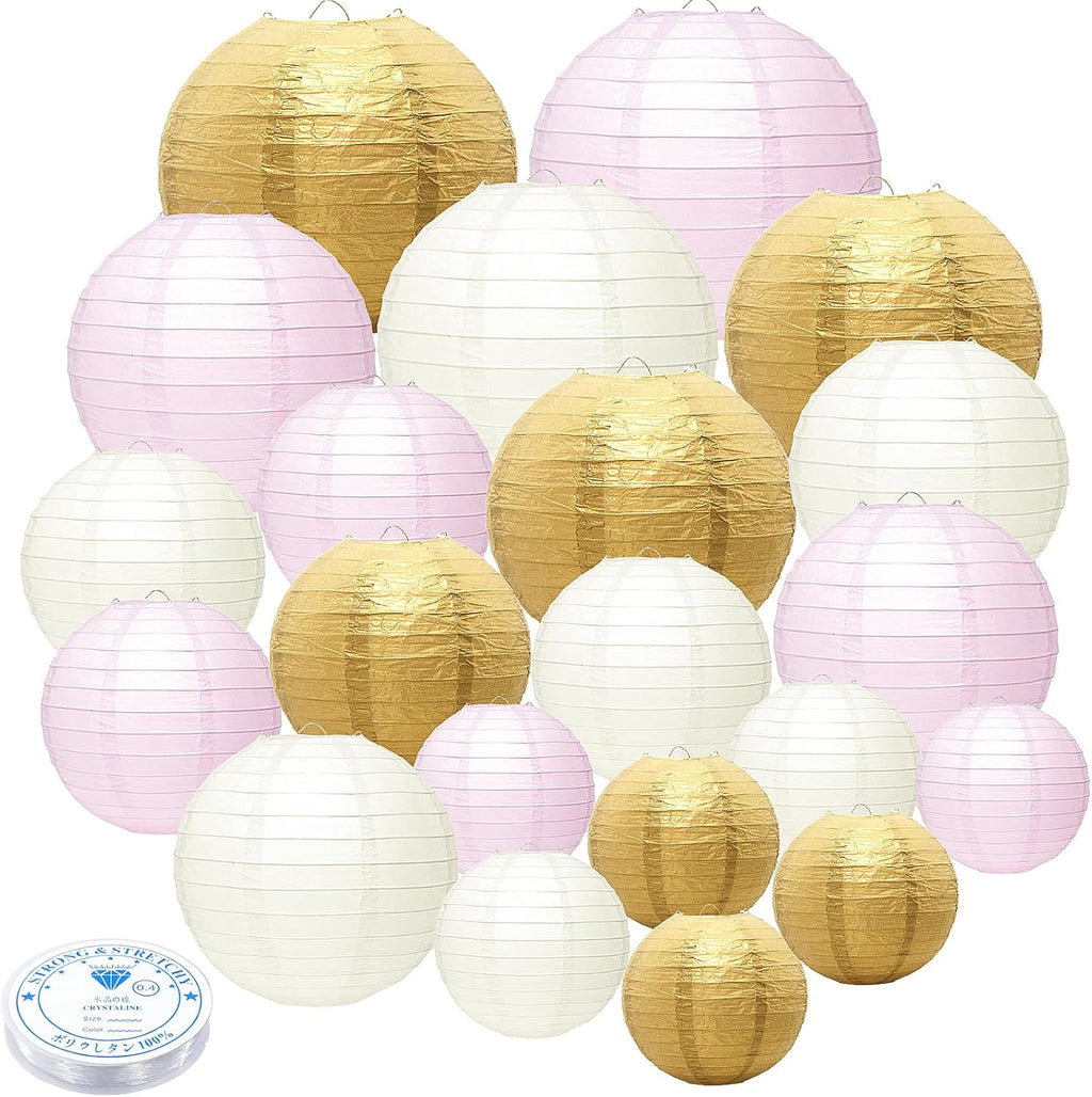 21Pcs Paper Lanterns, 4-10in Round Hanging Decor for Wedding Birthday
