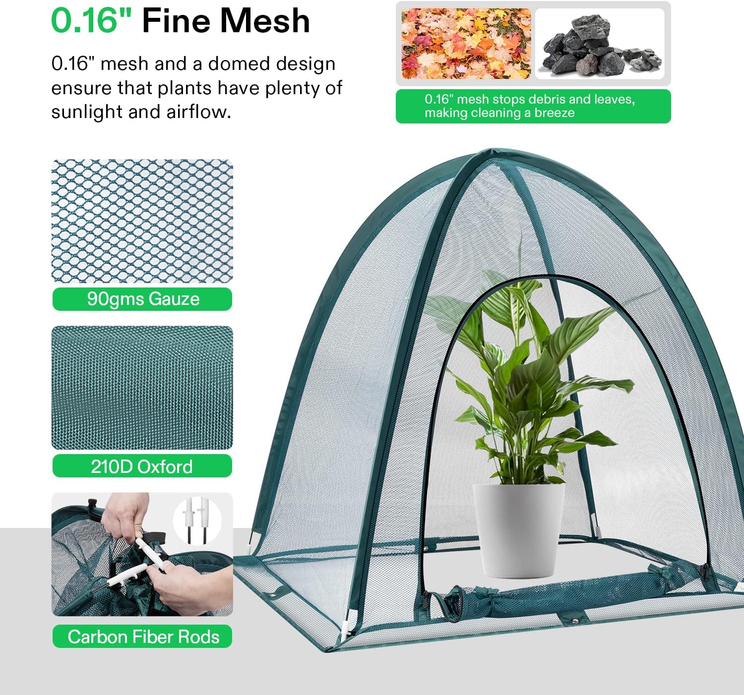 VIVOSUN Garden Netting Cover, 36 x 36 x 39 Inch Pop-up Guard Cover with Zip Entry for Plants, Vegetables, Fruits