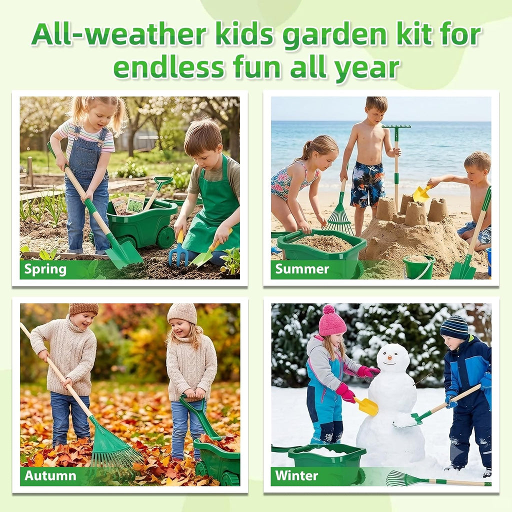 10pcs Kids Gardening Tools Set - Wheelbarrow Set for Kids3-8 | Wheelbarrow Toys with Shovel,Rake,Hoe and Watering,STEM