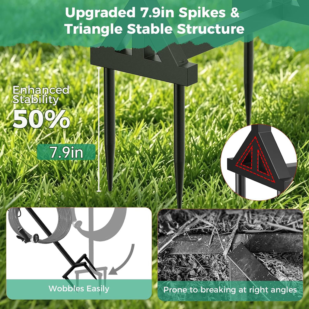 Garden Hose Holder with 2 Tool Hooks Heavy-Duty Water Hose Reel Rustproof | Freestanding Hose Reel Metal Stand Rack