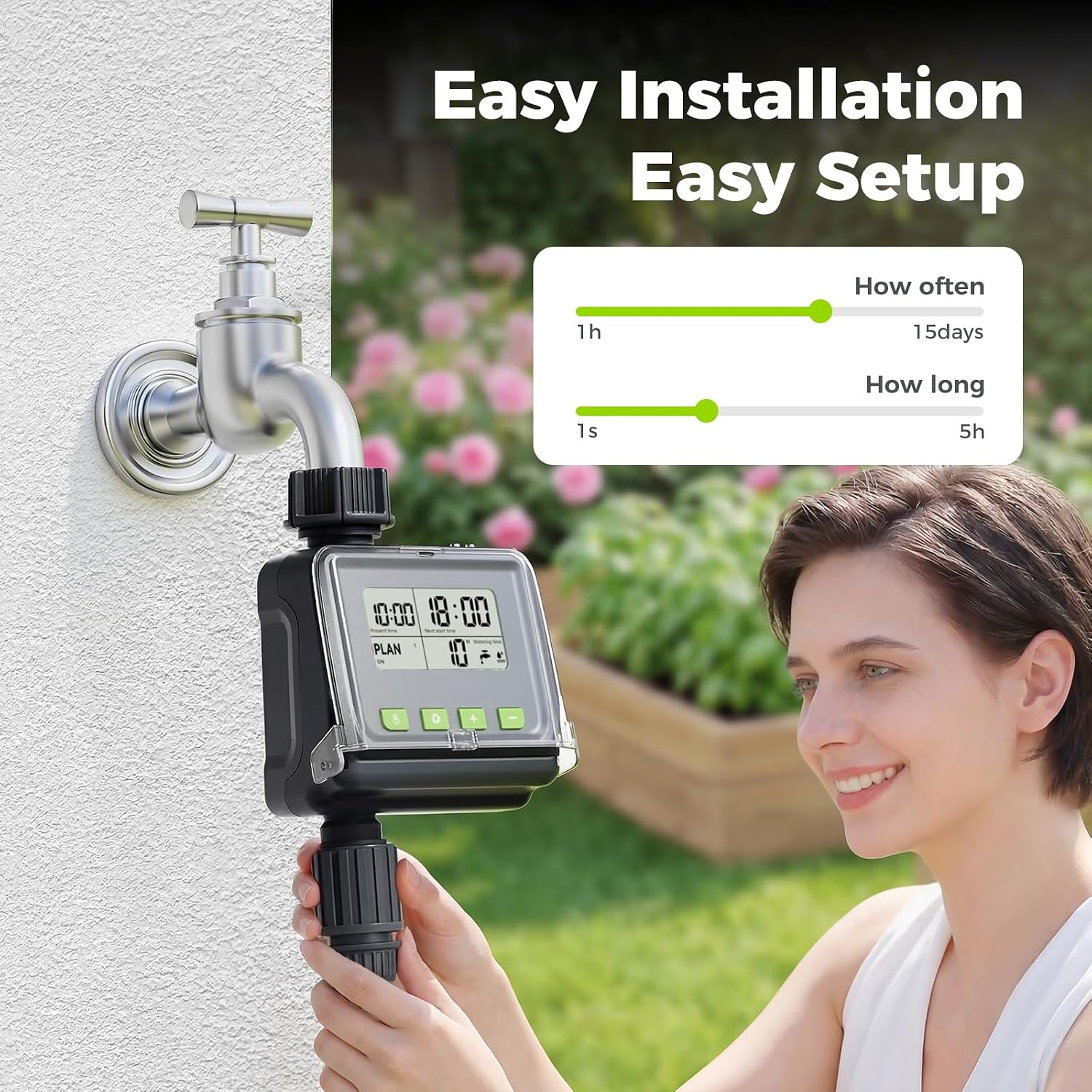 Sprinkler Timer for Garden Hose, Programmable Watering Timer with Rain Delay, Outdoor Automatic& Manual Irrigation