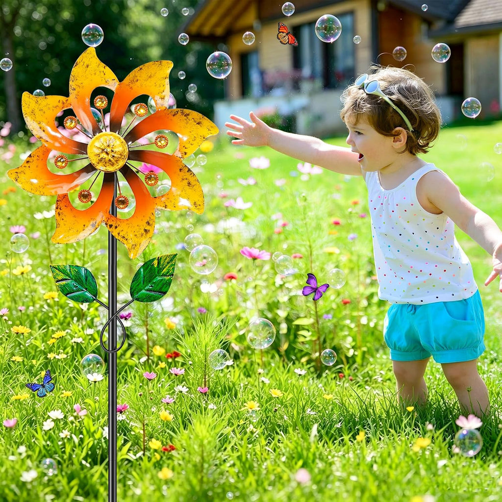 2pcs Metal Wind Spinners Outdoor with Stake for Yard Lawn Garden | 36.8in Wind Sculpture Spinner with Metal Stake
