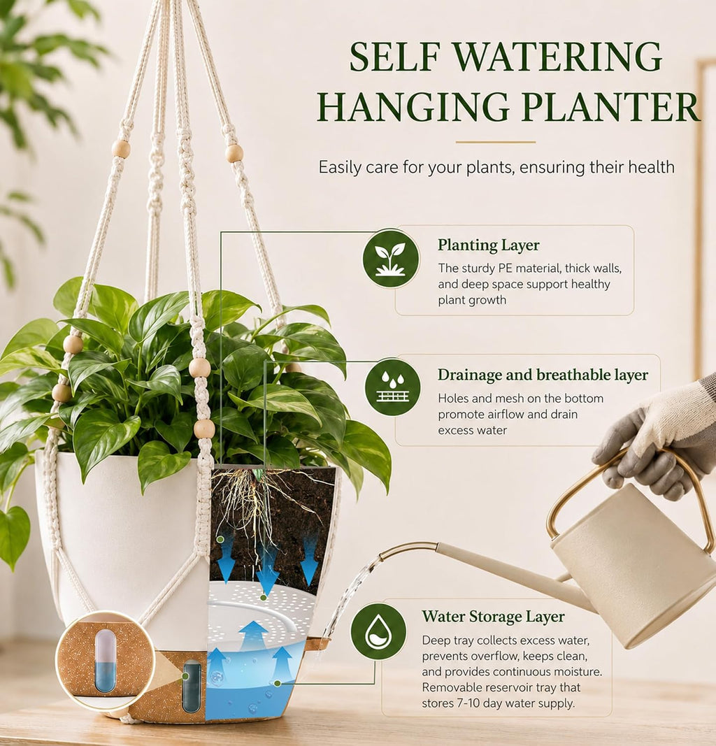 10 Inch Self Watering Hanging Planters for Indoor Outdoor Plants, 2 Pack | Hanging Baskets Flower Pots with Drainage