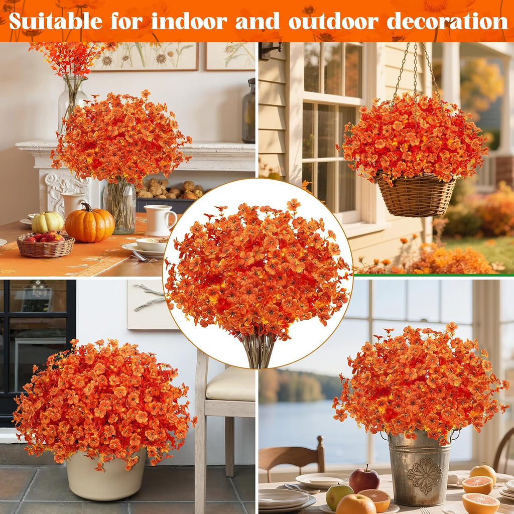 24 Pcs Artificial Fall Flowers Fake Mums for Outdoor Decor, Bright Orange | Lifelike faux mums, silk flower, UV